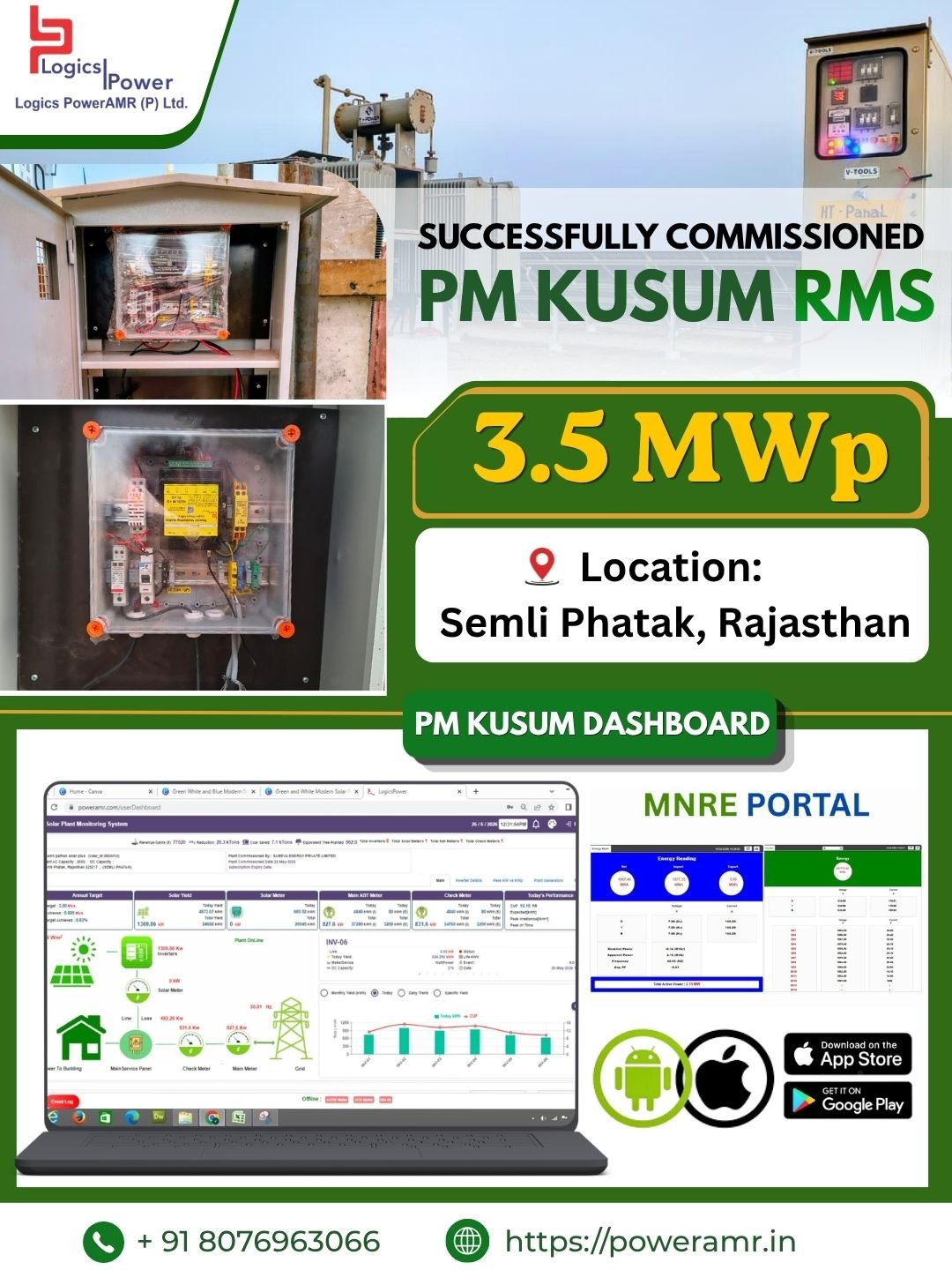 We have successfully completed the RMS installation for a 3.5 MW PM Kusum solar plant.